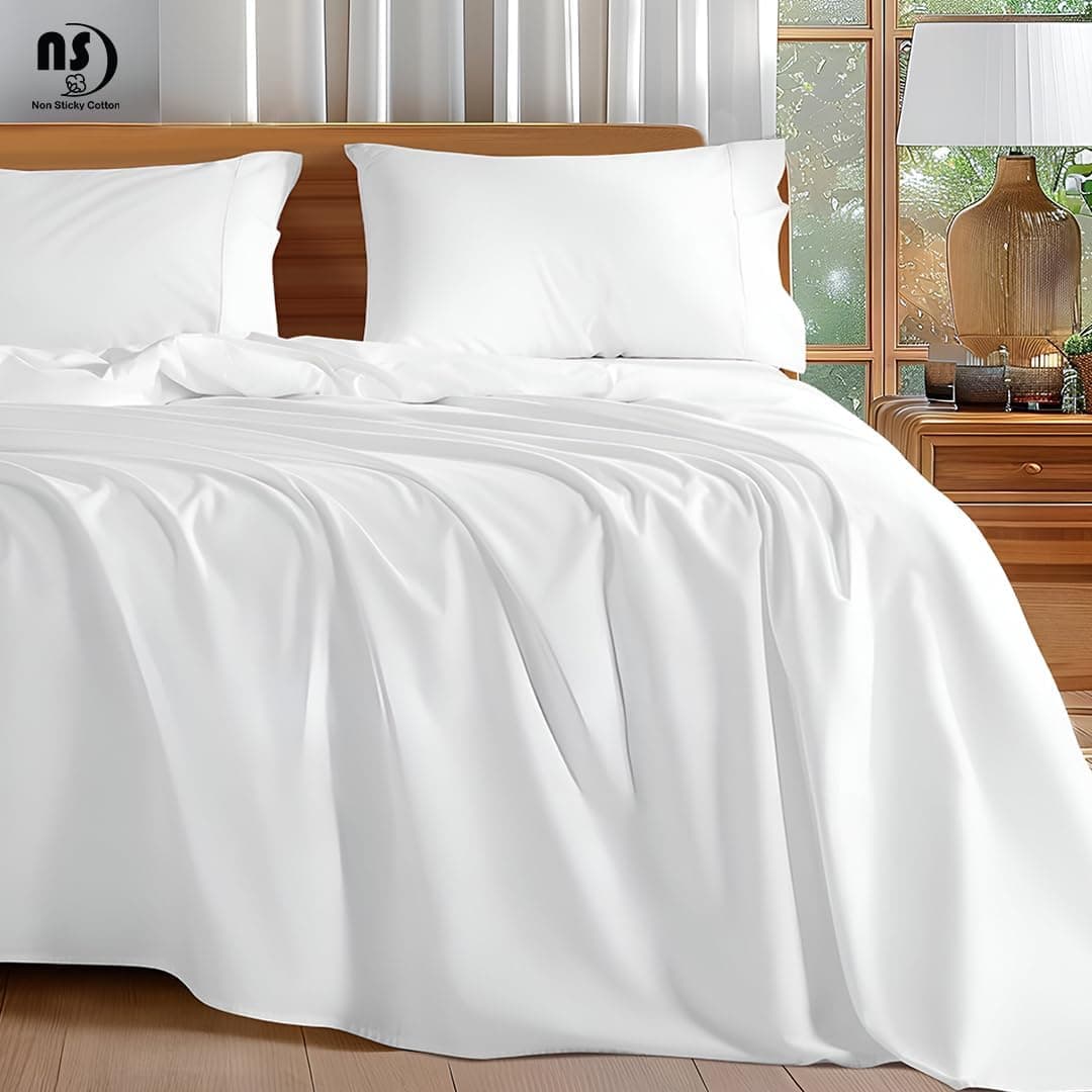 Conjunto de lençóis de algodão 4 peças 400 fios 100% extra longo grampo luxuoso e hipoalergênico cama Hotel & Home Collection bolso profundo 25,4 a 45,7 cm (Queen, branco sólido)