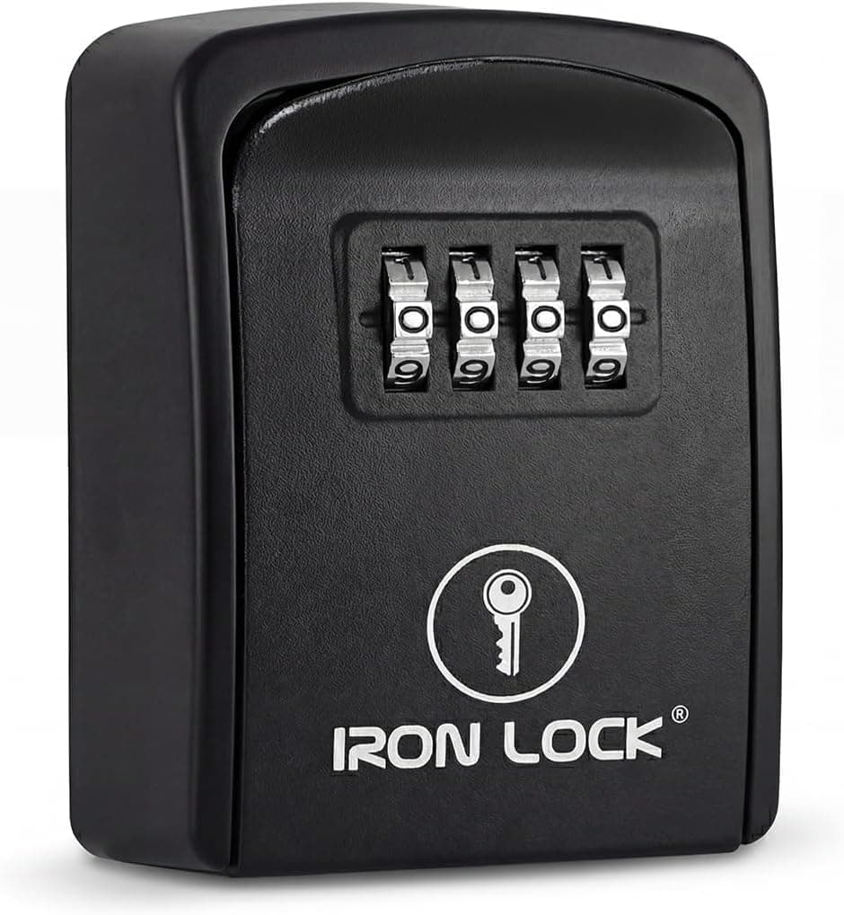 Iron Lock Caixa de bloqueio de chave de montagem na parede com combinação de 4 dígitos, código redefinível, interruptor A B e capacidade de 5 teclas - Cofre à prova d'água interno/externo para chaves