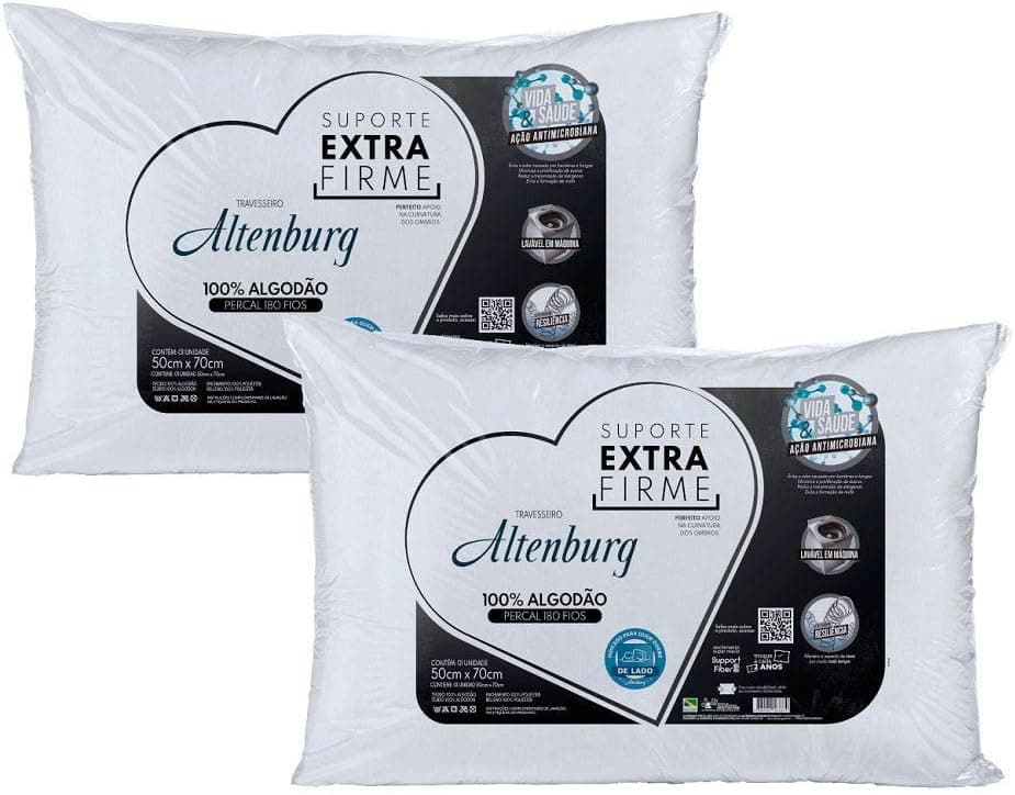 Kit 02 Travesseiros Altenburg Suporte Extra Firme 0,50x0,70m 180 Fios