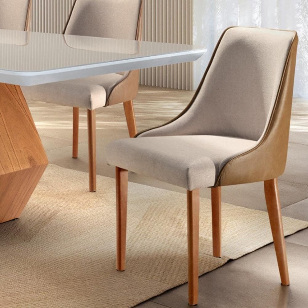 Conjunto Sala de Jantar Mesa Madeira Maciça Sarah e 8 Cadeiras Roma Mobilare Cinamomo Imbuia/off White/imbuia Natural/turim/car - Imagem 4