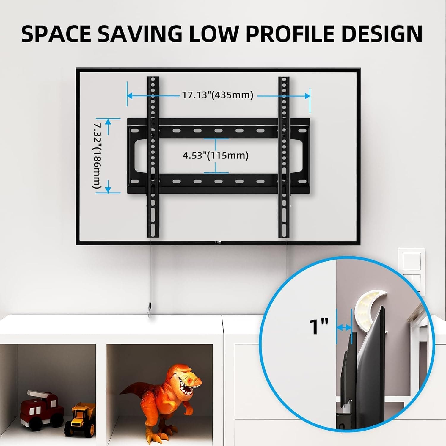 HOME VISION Suporte de parede para TV fixo para a maioria das TVs planas/curvas de 66 a 65 polegadas com VESA máximo de 400 x 400 mm até 45 kg, serve para pinos de madeira de 40 cm, suporte universal - Imagem 4