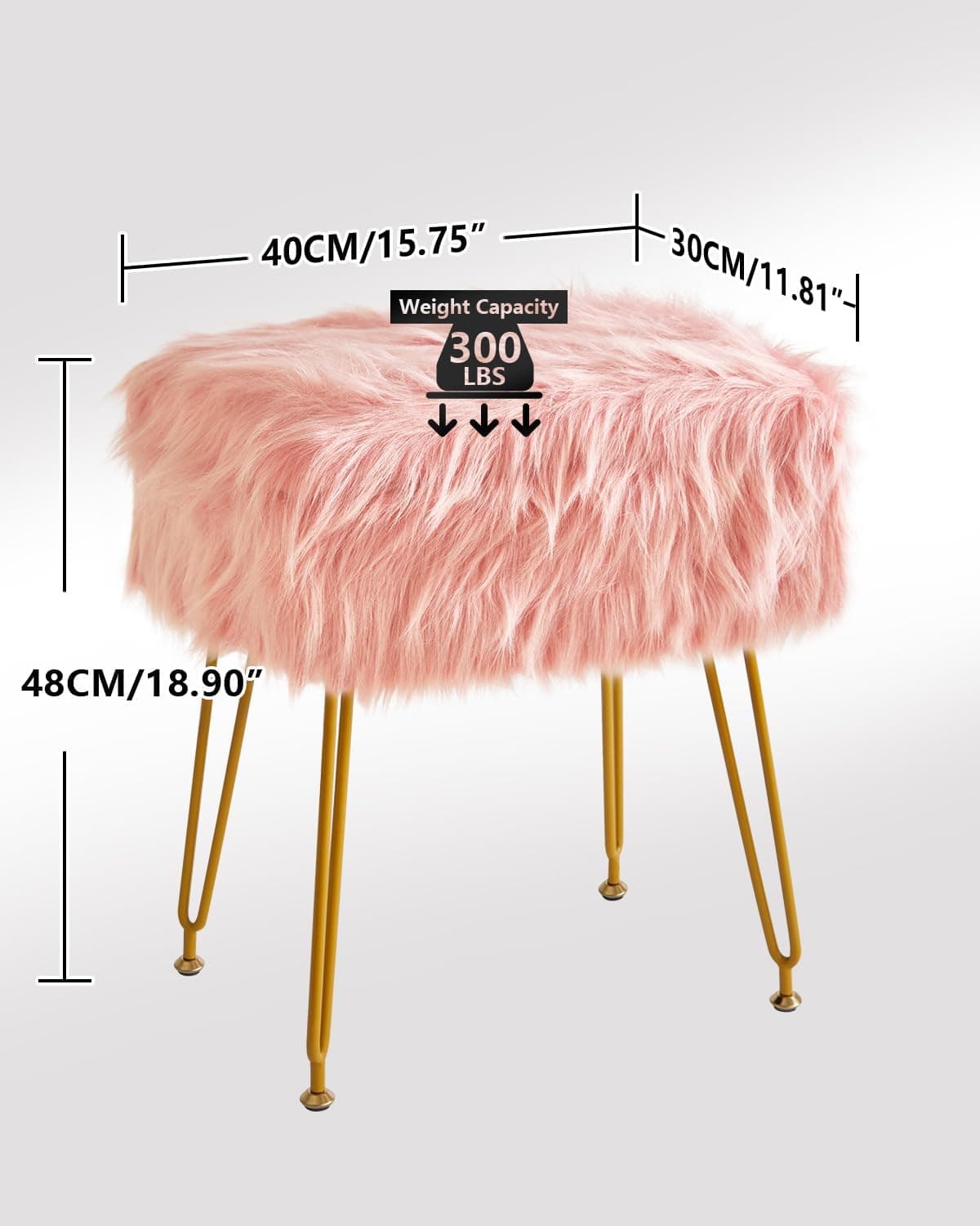 IBUYKE Banqueta retangular de pele sintética com armazenamento, cadeira de maquiagem peluda, assento acolchoado macio, apoio para os pés redondo com 4 pernas de metal, para sala de estar e quarto - Imagem 4