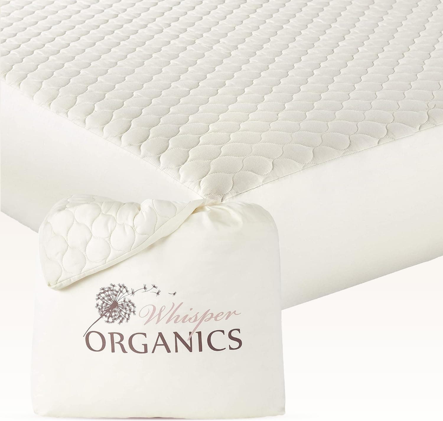 Protetor de colchão 100% algodão orgânico – protetor de colchão respirável e refrescante tamanho Queen – Protetor de colchão de algodão orgânico acolchoado e silencioso de 300 g/m² premium lavável na