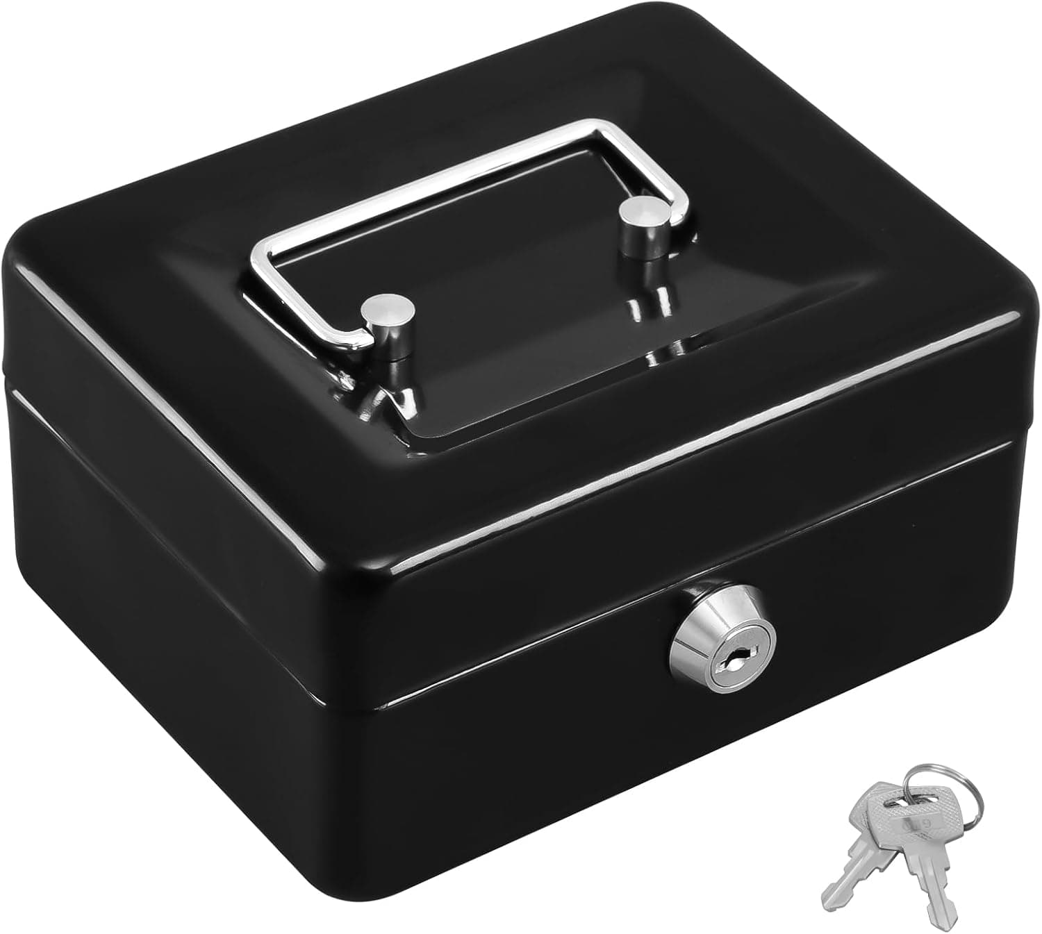 KYODOLED SAFECaixa de dinheiro com chave, pequeno cofre com alça portátil, gaveta de dinheiro, 15 x 12 x 8 cm, preto pequeno