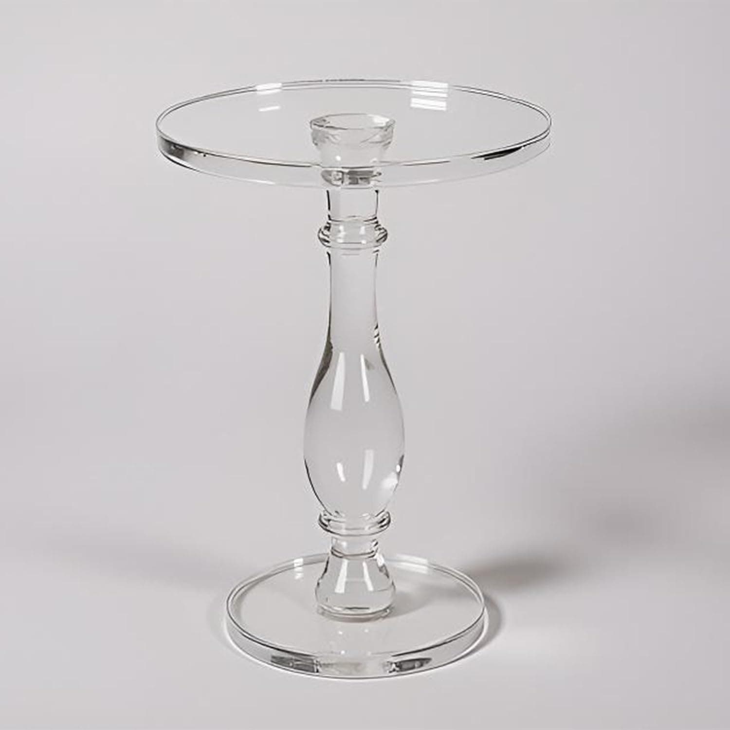 LIKENOW Mesa de canto de acrílico, mesa lateral de acrílico, mesa de cabeceira moderna com parte superior redonda pequena transparente e poste sólido para sala de estar, quarto e saguão, 40 x 49 cm de