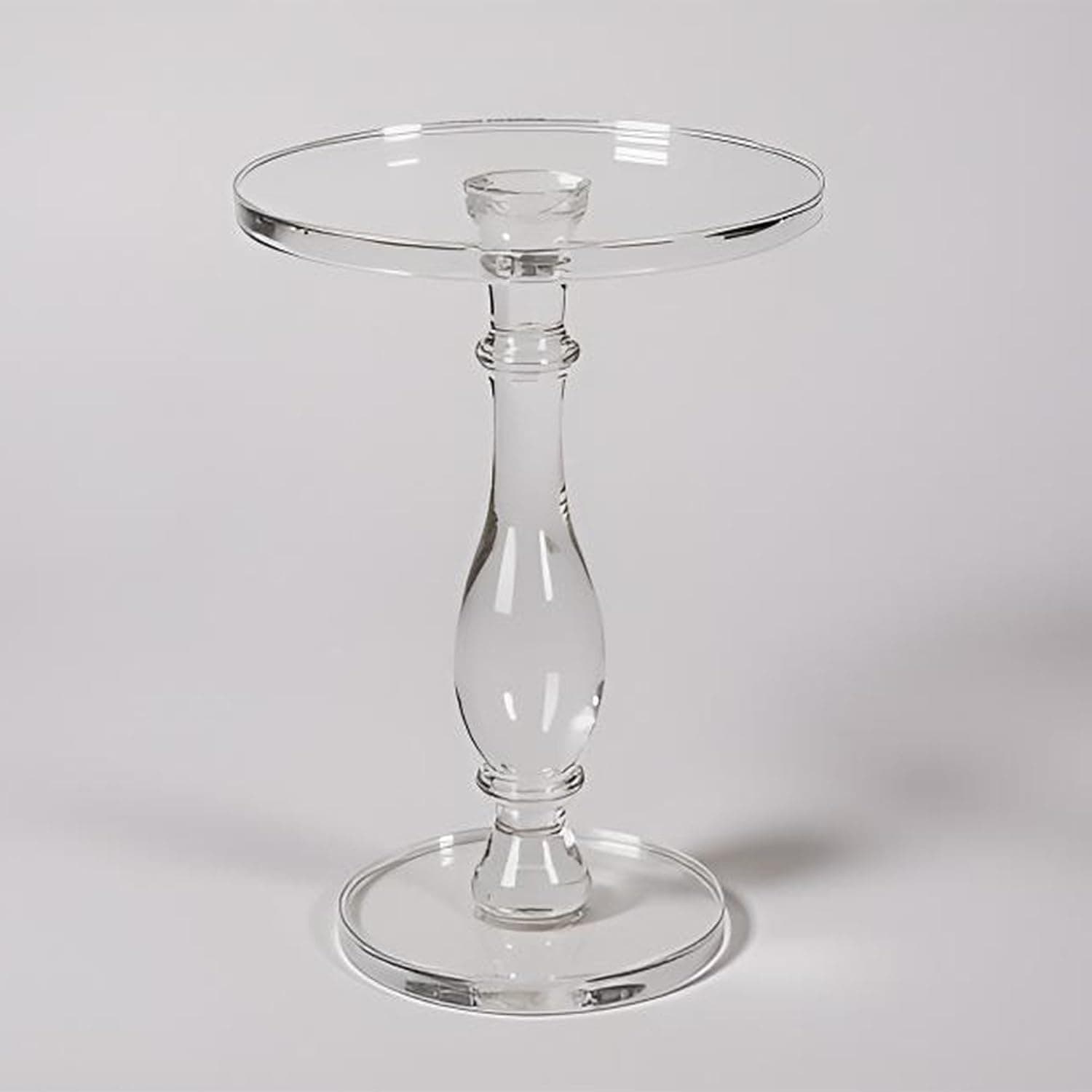 LIKENOW Mesa de canto de acrílico, mesa lateral de acrílico, mesa de cabeceira moderna com parte superior redonda pequena transparente e poste sólido para sala de estar, quarto e saguão, 40 x 49 cm de