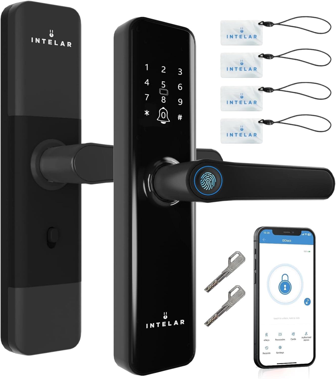 Smart Lock - Fechadura Inteligente para Porta com Impressão Digital - Fechadura de entrada sem Chave 5 em 1 - Fechadura Biométrica para porta Frontal com Teclado, Controle por APP