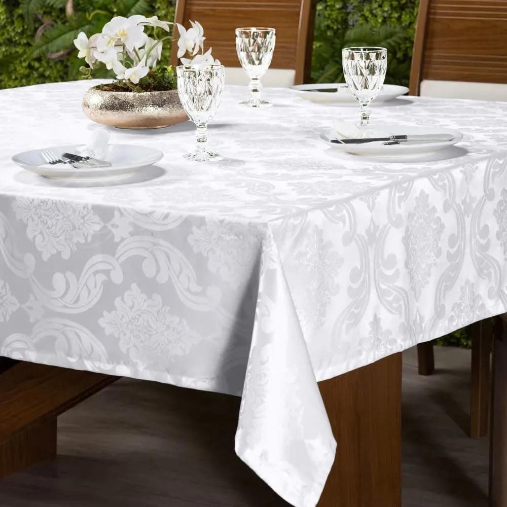 Toalha de Mesa em Jacquard Inglês Requinte Retangular (6 Lugares) (Branco) - Imagem 3