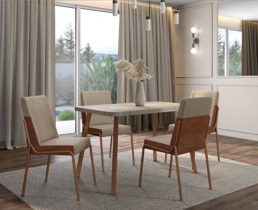Conjunto Sala de Jantar 4 Cadeiras San Lorenzo Carraro Petra Rosê