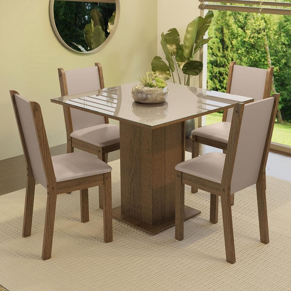 Conjunto Sala de Jantar Mesa Tampo de Vidro 4 Cadeiras Tifani Madesa