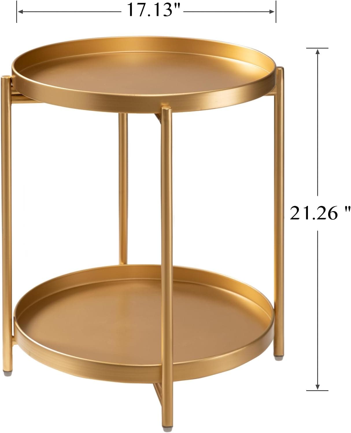 TeoKJ Mesa lateral redonda de 2 níveis, mesa de cabeceira pequena dobrável de metal com duas bandejas removíveis para quarto, sala de estar, cabeceira, espaços pequenos, dourado - Imagem 4