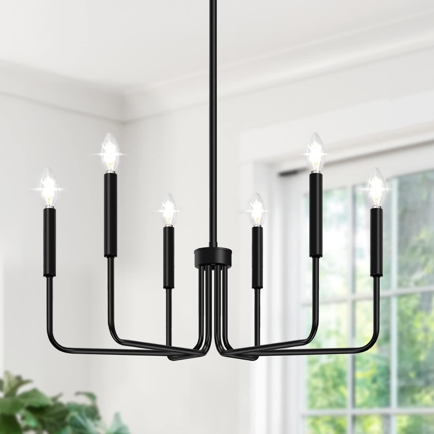 Lustre preto, lustre de casa de fazenda de 6 luzes para sala de jantar, luminárias suspensas, luminárias de jantar, lustre moderno industrial para quarto, hall de entrada, hall, sala de estar e