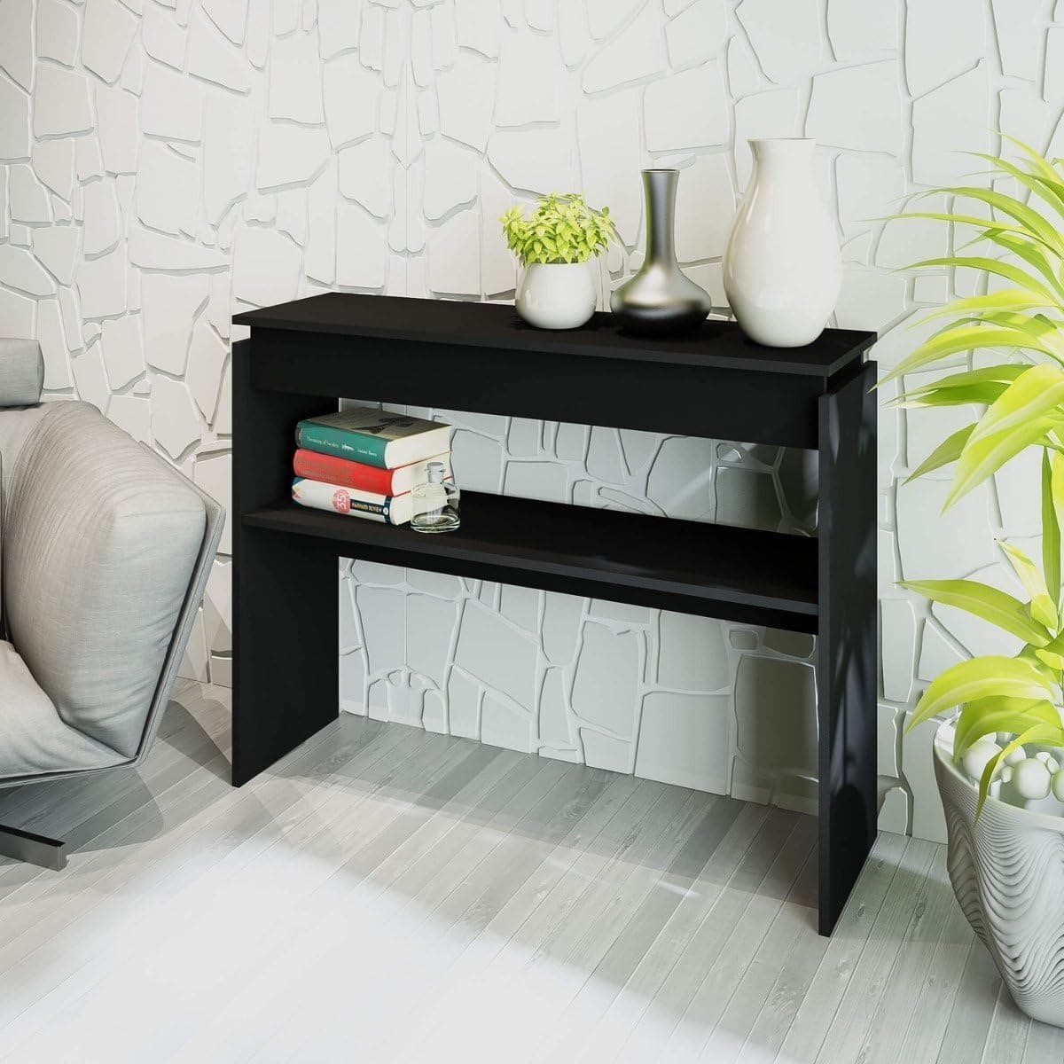 Aparador com prateleira CRETA cor Preto - Artely - Imagem 3