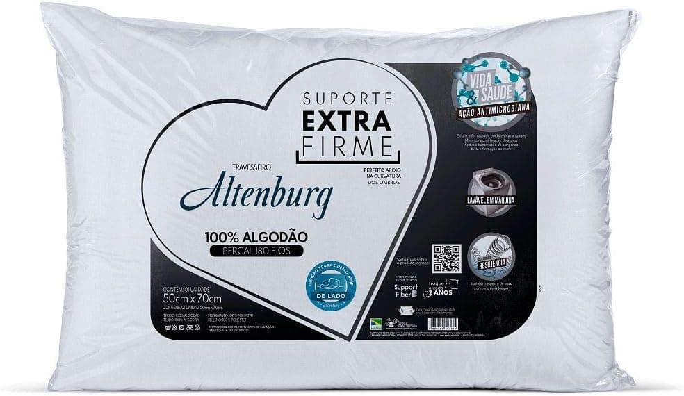 Kit 02 Travesseiros Altenburg Suporte Extra Firme 0,50x0,70m 180 Fios - Imagem 3