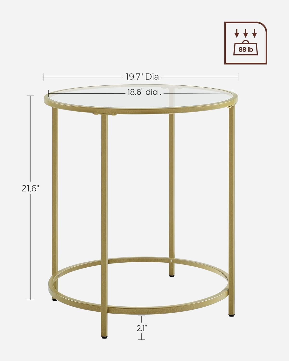 Mesa lateral redonda de vidro, mesa de extremidade de vidro temperado com moldura de metal dourado, mesa de café pequena, mesa de cabeceira, sala de estar, varanda, robusta e estável, decorativa, ouro ULGT20G - Imagem 4
