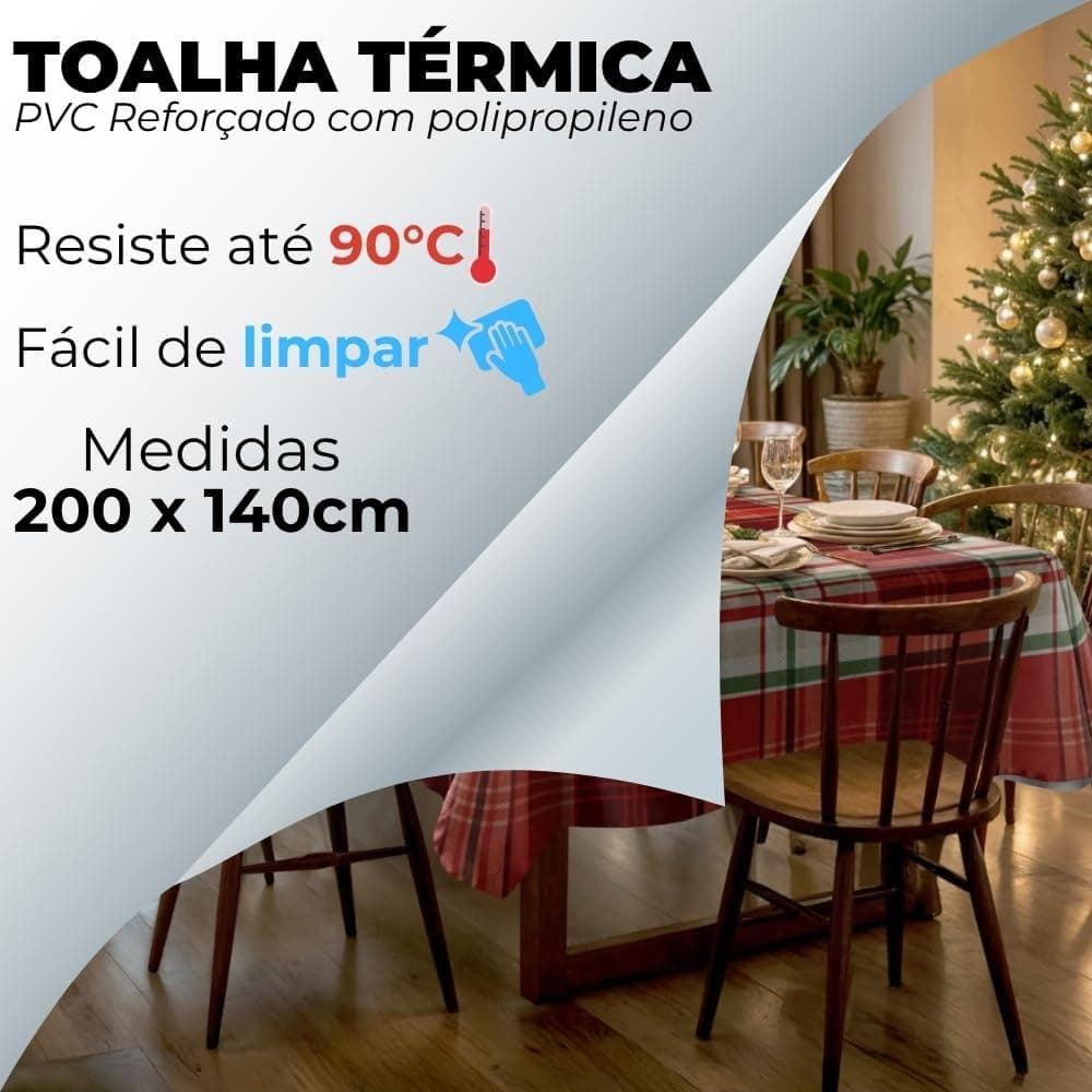 Toalha Térmica Mesa 6 Lugares Estampa Natal Impermeavel Festiva Retangular 140x200 (Xadrez Encantado) - Imagem 4