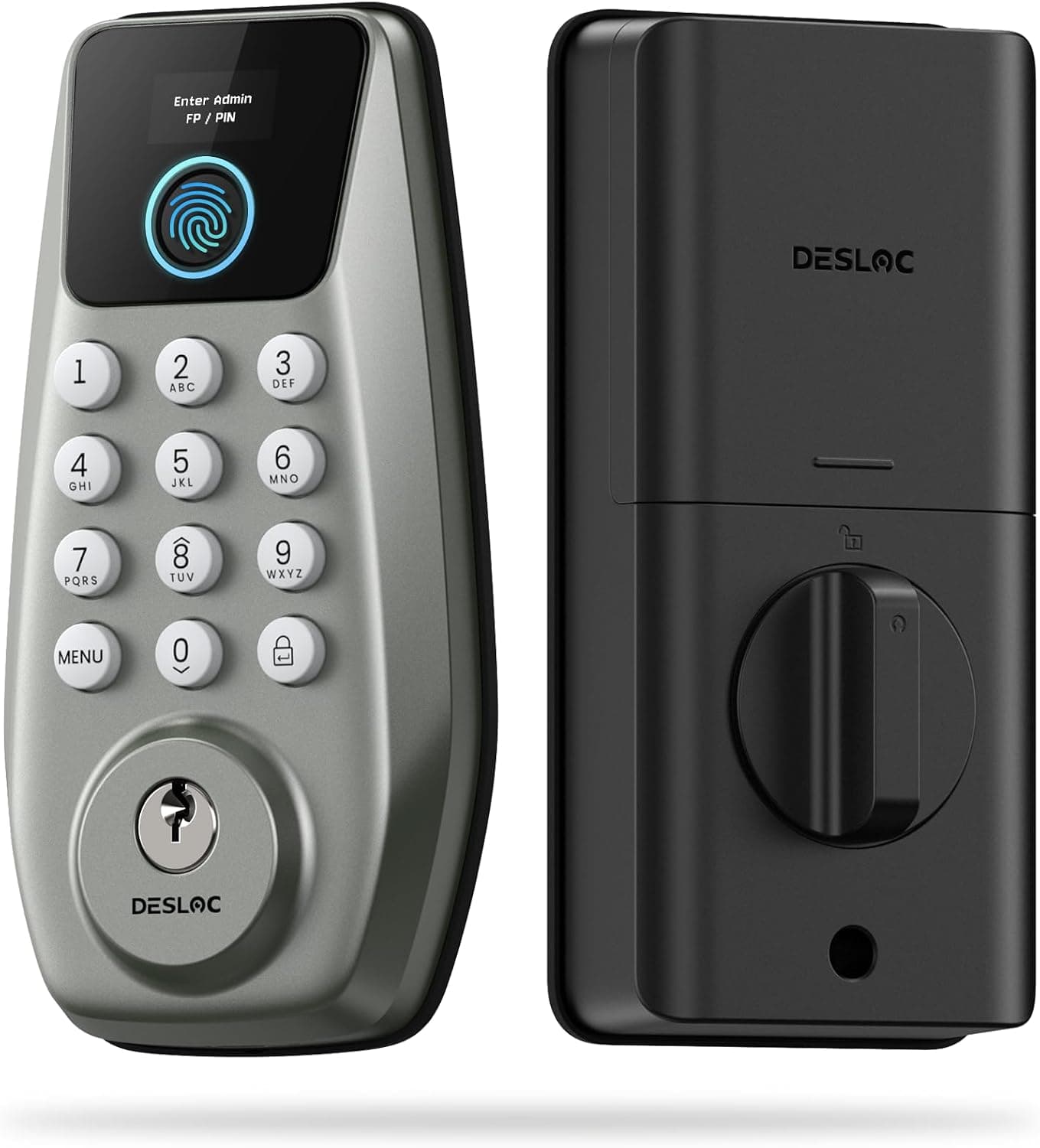 DESLOC C110 Fechadura de porta de entrada sem chave com tela (tela inteligente), fechaduras de porta com impressão digital, fechadura de teclado, trava automática, teclas retroiluminadas, modo de
