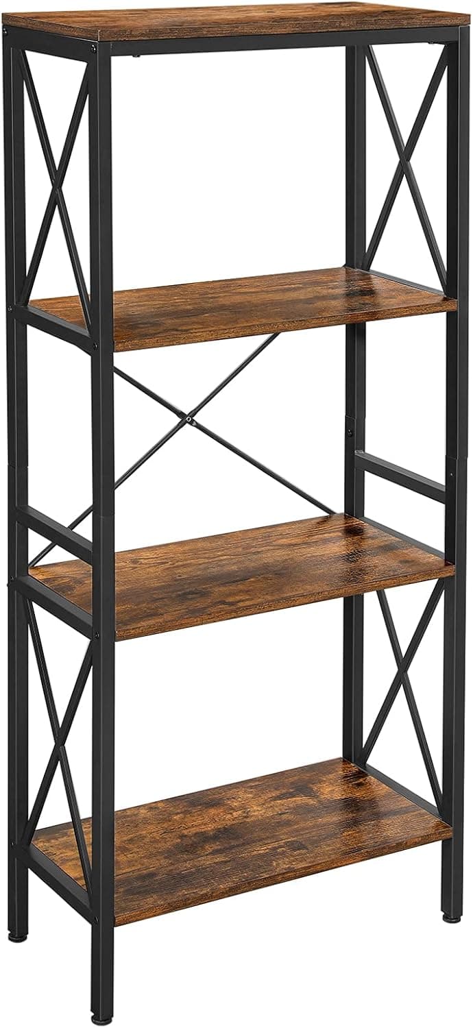 VASAGLE Estante de livros, prateleira de cozinha, prateleira de escada com 4 prateleiras abertas, moldura de aço estável, estilo industrial, marrom rústico + preto