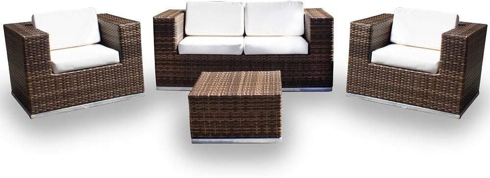 Conjunto de Sofá Fibra Sintética Cidade do Cabo - 1 Sofá 2L + 2 Poltronas + 1 Mesa Centro - Tecido Duna Cru