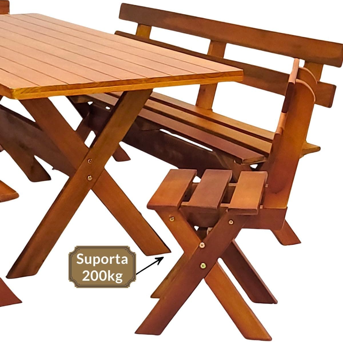 Conjunto Mesa Madeira Rústica Para Churrasco - Mesa + 4 Bancos Mel - Imagem 4