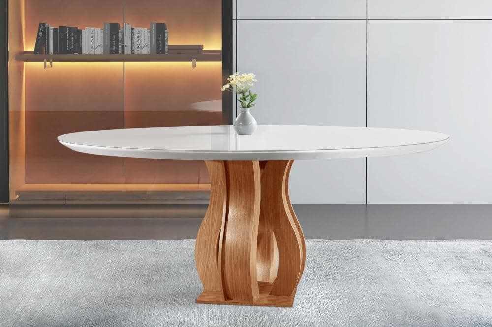 Mesa para Sala de Jantar 135cm Redonda Tampo Vidro/MDF Nuance Yescasa