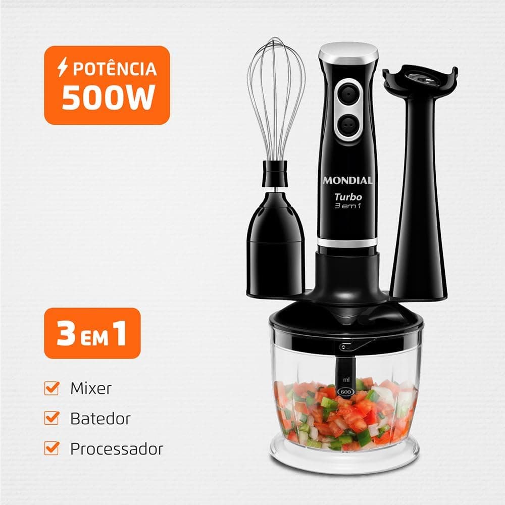MONDIAL Mixer Turbo 3 em 1, Preto, 500W, 110V - M-14 - Imagem 3