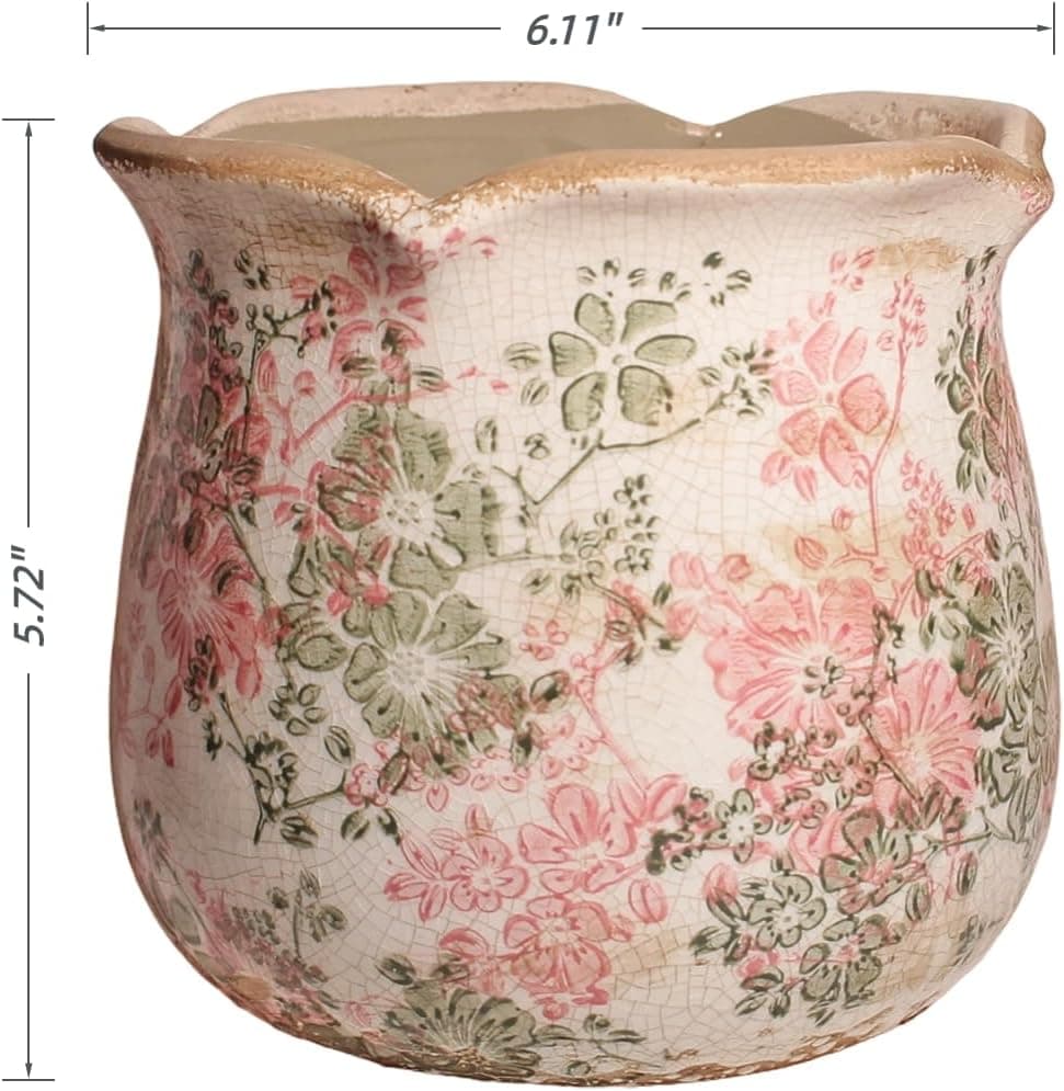 Vasos de cerâmica para plantas, vaso de plantas vintage com orifício de drenagem, vaso de 15,5 cm para plantas de interior, vaso de flores com acabamento de esmalte rachado, vaso de cerâmica toscana - Imagem 4
