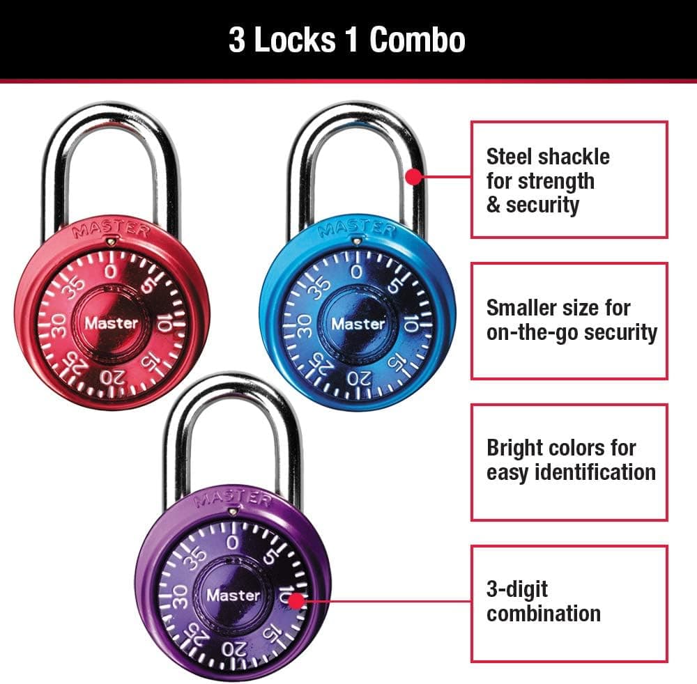 Master Lock 1533TRI Locker Lock Mini cadeado combinado, as cores podem variar, 3 unidades (pacote com 1) - Imagem 3