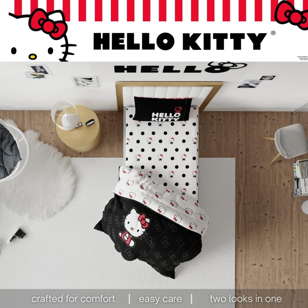 Franco Jogo de cama de solteiro de microfibra super macia Hello Kitty da Hello Kitty, 3 peças, (produto oficialmente licenciado) - Imagem 4