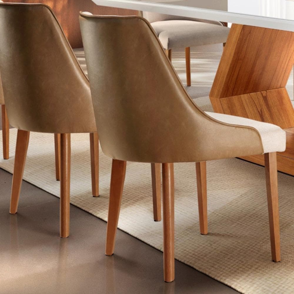 Conjunto Sala de Jantar Mesa Madeira Maciça Sarah e 8 Cadeiras Roma Mobilare Cinamomo Imbuia/off White/imbuia Natural/turim/car - Imagem 3