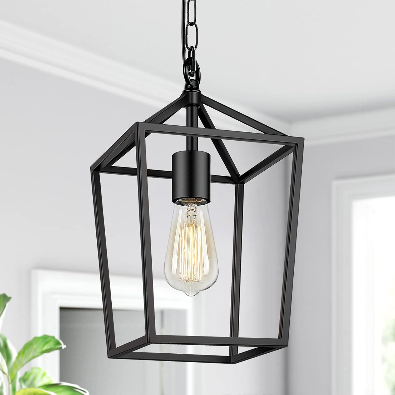 Luminária pendente preta de fazenda para ilha de cozinha lanterna suspensa industrial luminária de gaiola de metal moderna lustre iluminação para sala de jantar corredor, corrente ajustável de 124 cm