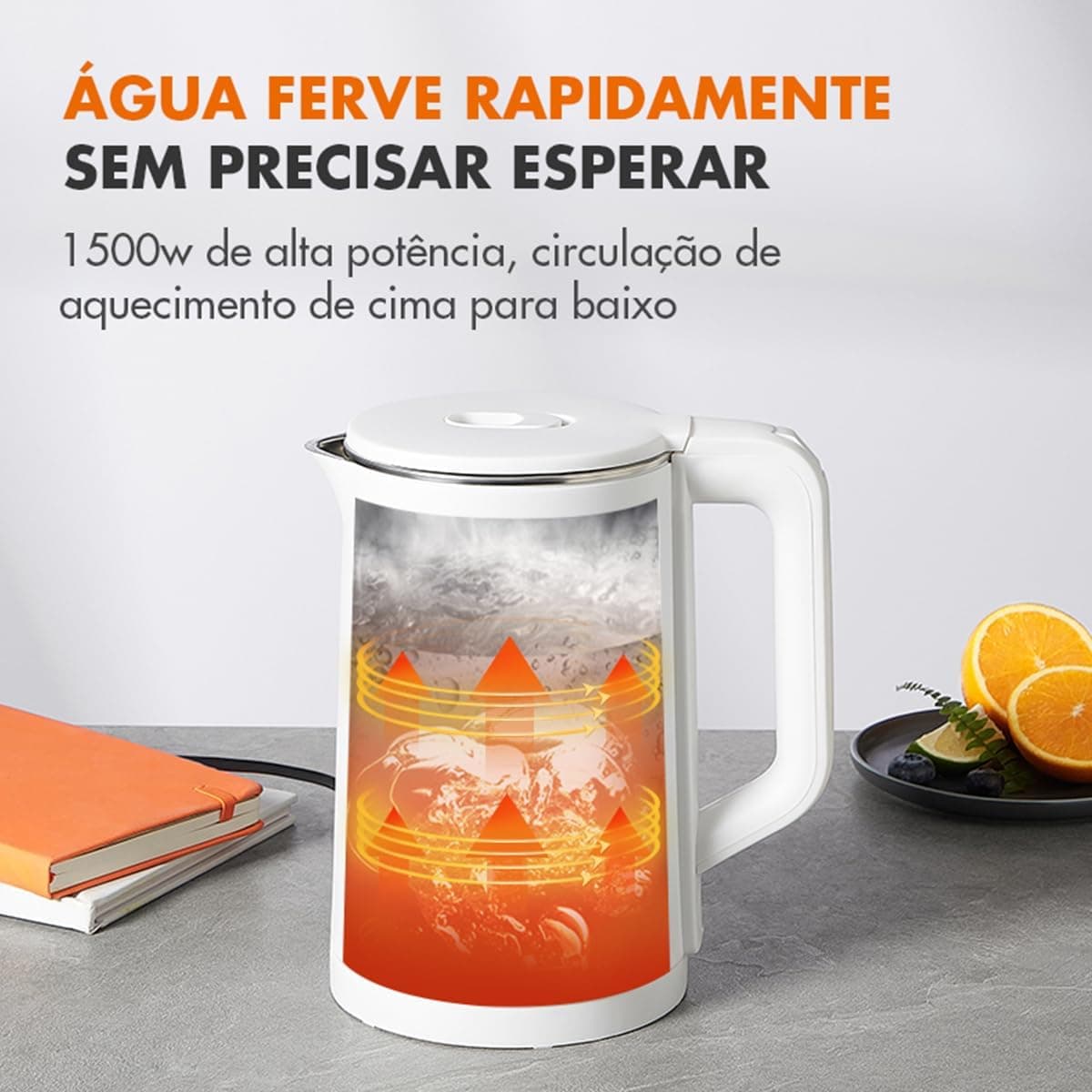Chaleira Elétrica Branca 1,7l 1450W Aço Inox e Cabo Retrátil 110V - Gaabor - Imagem 4