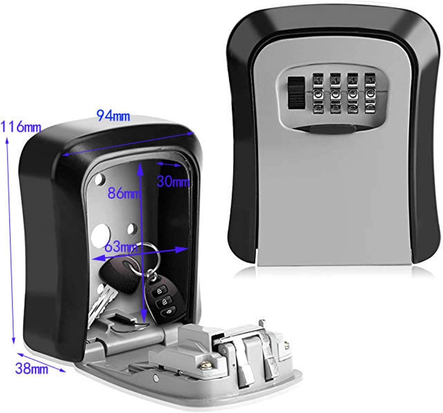 Caixa de segurança Adaskala com chave, para cofre de combinação à prova d'água de liga de alumínio de 4 dígitos montado na parede com armazenamento portátil de chaves para cartões eletrônicos domésticos - Imagem 3