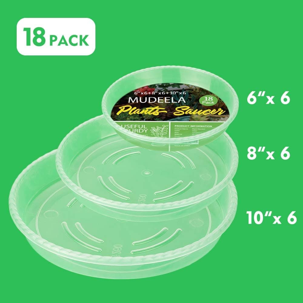 Pacote com 18 pires de plantas de 15,2 cm e 20,3 cm e 25,4 cm, bandejas de plantas duráveis para ambientes internos e externos, pires de vaso de flores de plástico transparente, feito de plástico mais - Imagem 3