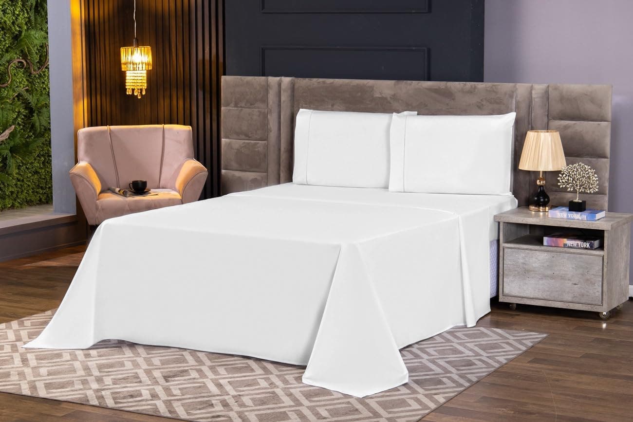 Jogo de Lençol 4 Peças Ponto Palito Percal 180 Fios Algodão Liso Vários Tamanhos (Branco, Casal Padrão) - Imagem 4