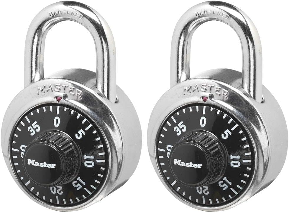 Master Lock Cadeado de combinação de cadeado preto para academia, cadeado interno com código predefinido de 3 dígitos para armários, armazenamento, pacote com 2, 1500T