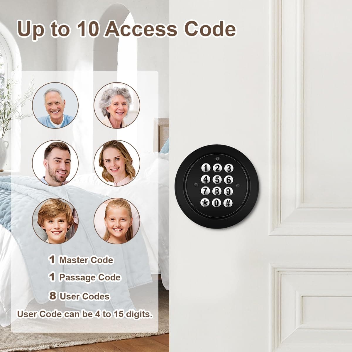 Maçaneta de porta com teclado, fechadura de porta de entrada sem chave, fechadura de código eletrônico preto, botão de porta, modo mudo, modo de passagem, fácil de instalar para casa, escritório, - Imagem 4