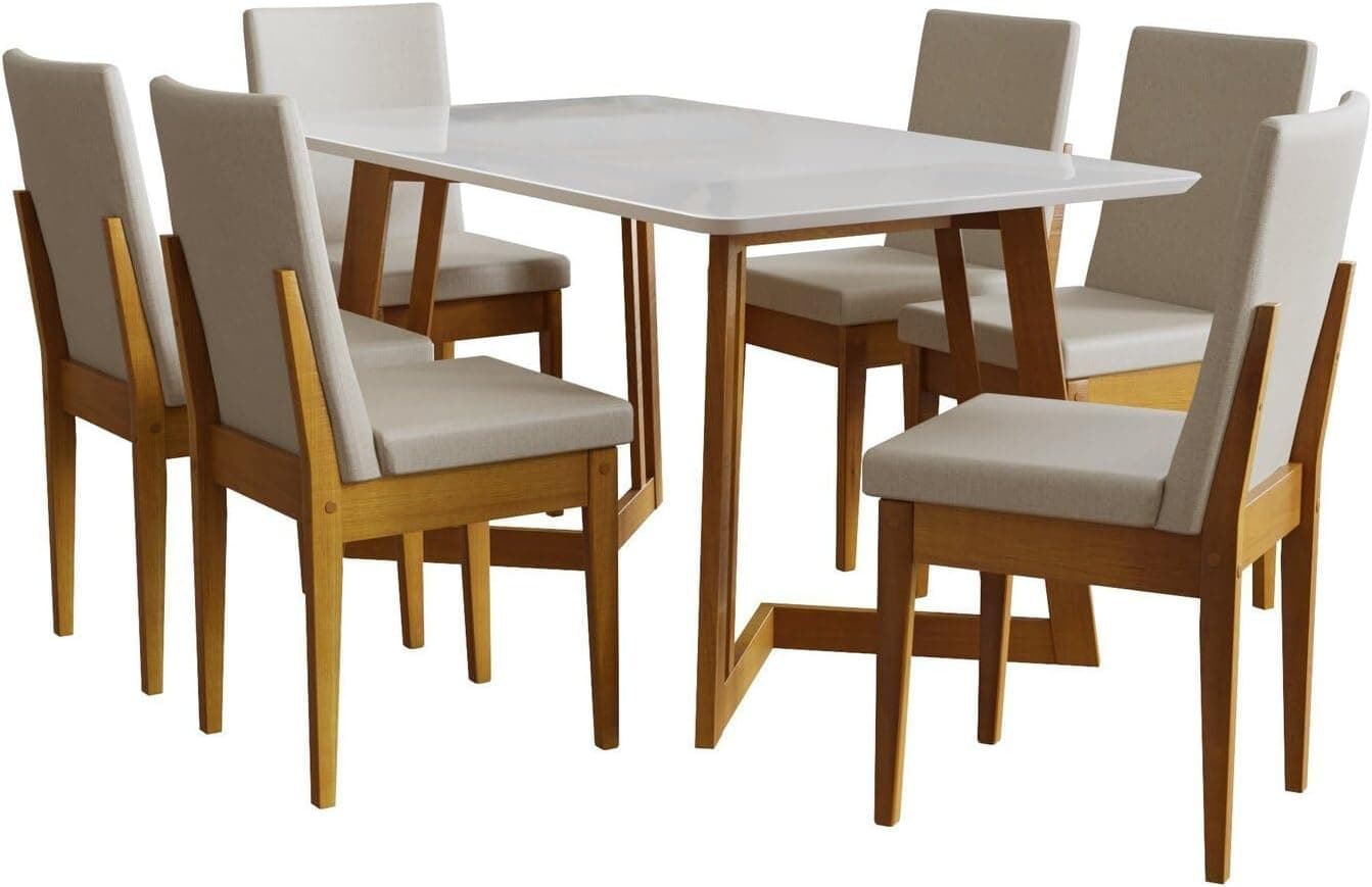 Conjunto Mesa Califórnia com Vidro 6 Cadeiras Dakota Cerejeira Tecido A40 100% Madeira Maciça Cerejeira/Palha - Imagem 3