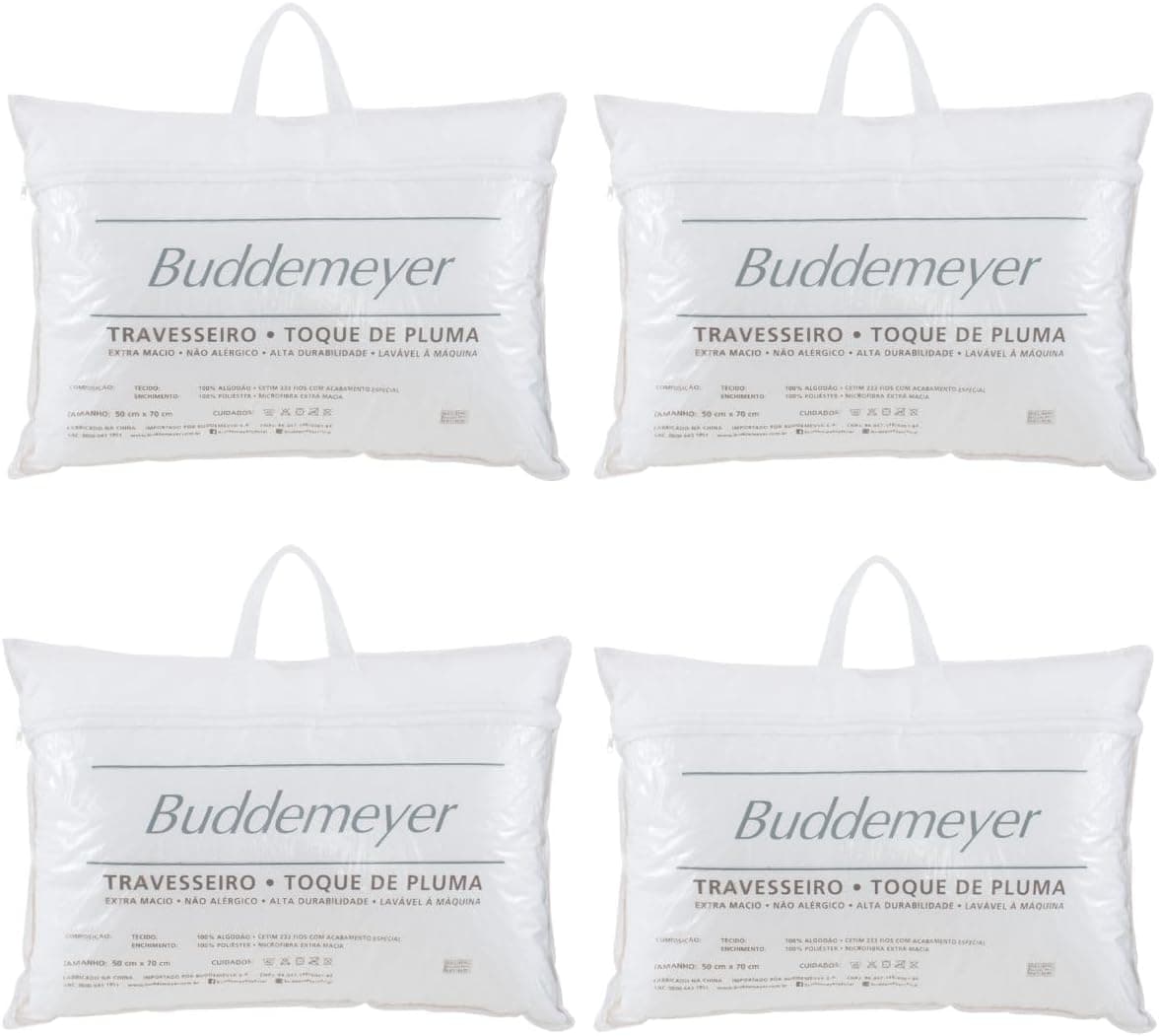 Kit 04 Travesseiros Buddemeyer Toque de Pluma 100% Algodão 233 Fios