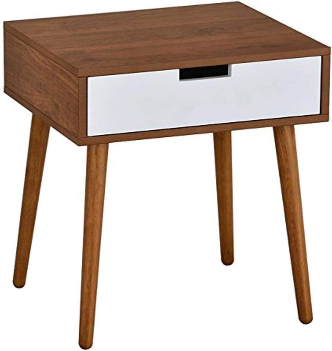 Mesa lateral de nogueira clara/branca com gaveta 57 cm A