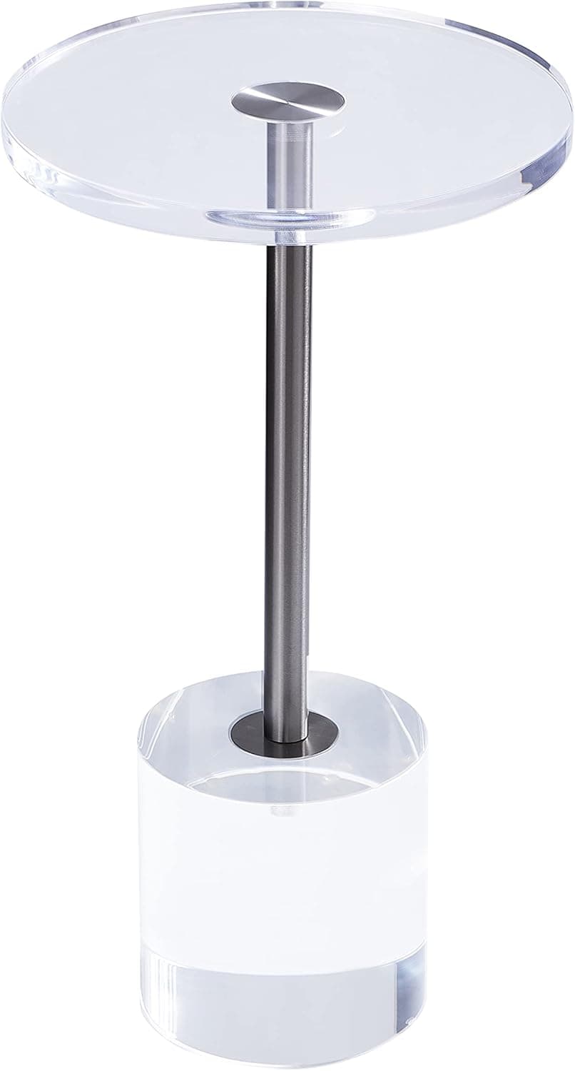 Mesa de canto de acrílico transparente, mesa lateral, metal prateado escovado, redonda, para escritório, sala de estar e quarto, fácil montagem, 30 x 30 cm, 54 cm de altura
