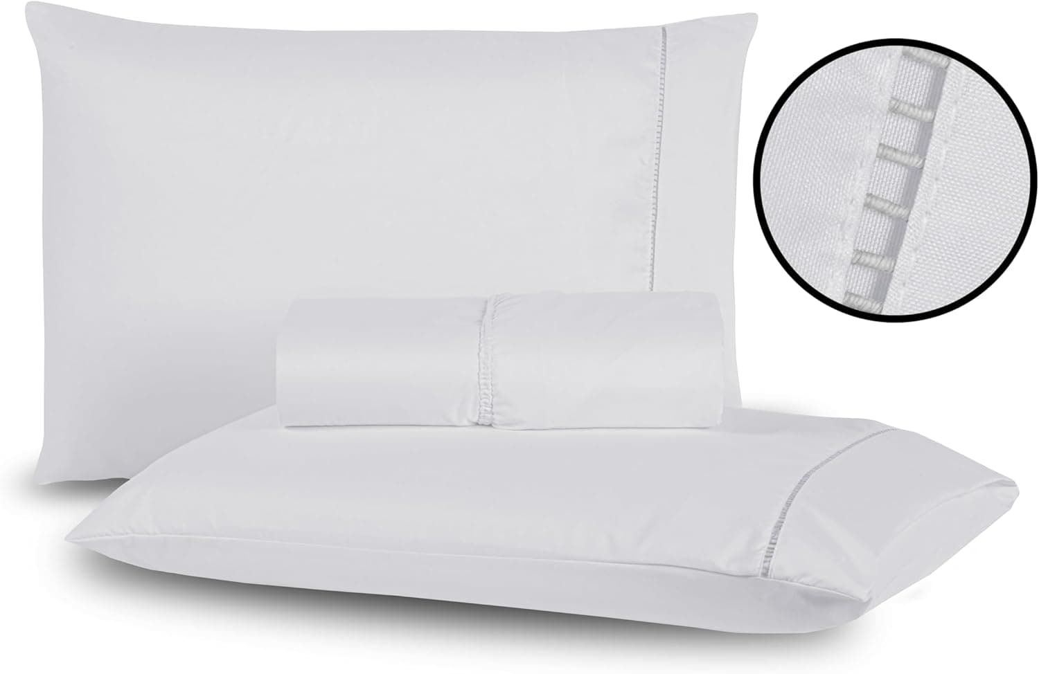 Jogo de Lençol 03 Peças 400 Fios Ponto Palito Toque Macio (Branco, King) - Imagem 4