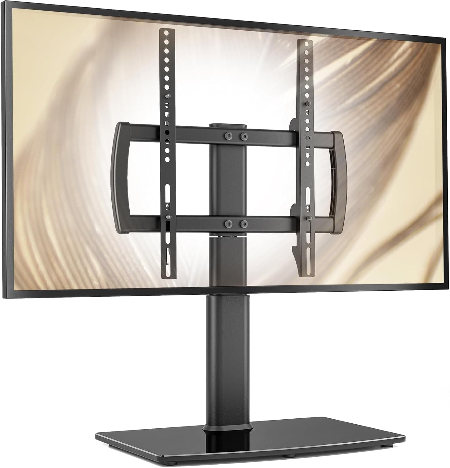 Suporte universal giratório/mesa para TV de 27 a 60 polegadas TVs 80 graus giratório, altura ajustável de 4 níveis, base de vidro temperado resistente, suporta telas de até 45 kg, HT04B-001