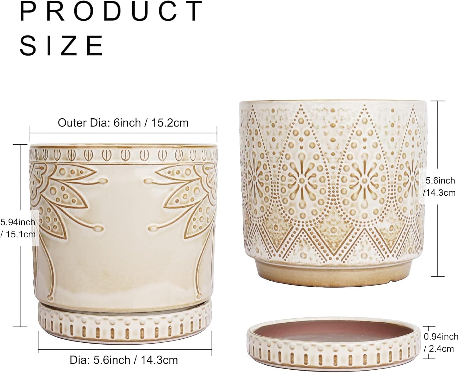 Vasos para plantas internas de 15,24 cm com orifícios de drenagem e pires, vaso de cerâmica para plantas, vaso de flores – conjunto de 2 - Imagem 3