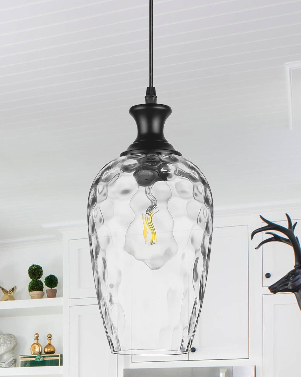 Luminárias Pendentes De Vidro Para Ilha De Cozinha, Luminárias Pendentes Pretas De 1 Luz Com Vidro Transparente Soprado À Mão, Luminária Suspensa Estilo Fazenda Para Pia De Cozinha, Sala De