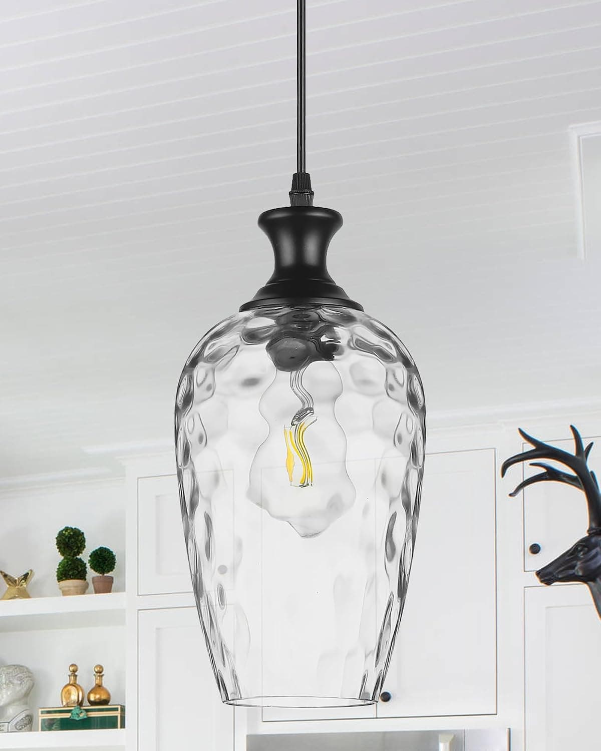 Luminárias Pendentes De Vidro Para Ilha De Cozinha, Luminárias Pendentes Pretas De 1 Luz Com Vidro Transparente Soprado À Mão, Luminária Suspensa Estilo Fazenda Para Pia De Cozinha, Sala De