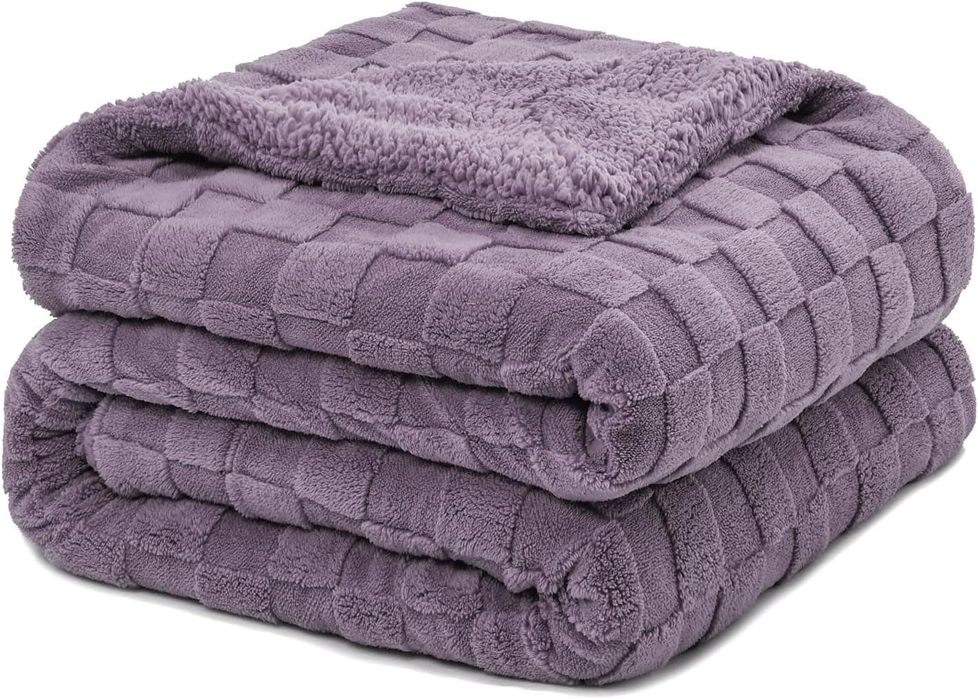 Pawque Cobertor aconchegante super macio tamanho solteiro para sofá-cama, cobertor felpudo de lã de ovelha fofa reversível grosso quente para todas as estações, cobertores decorativos jacquard xadrez