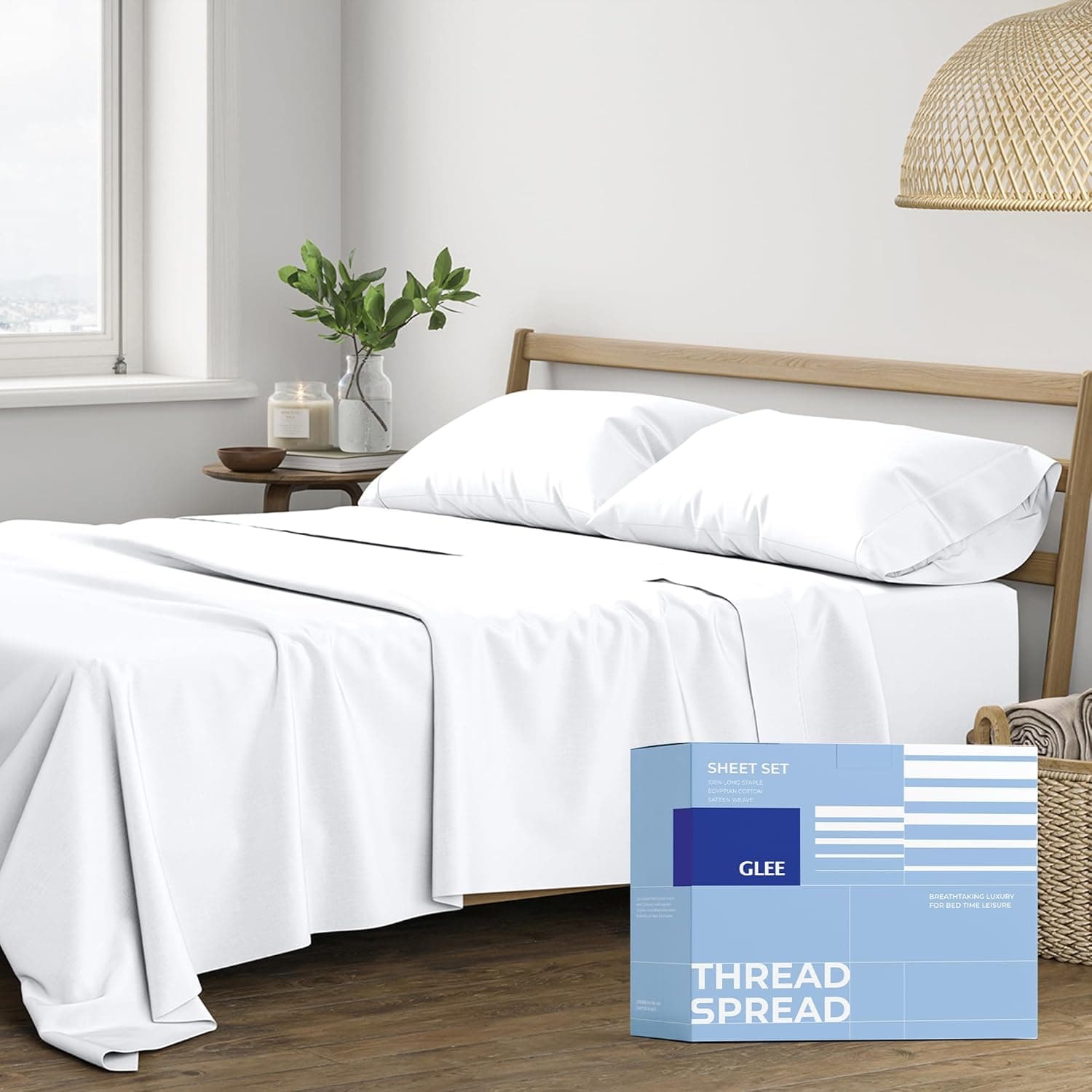 THREAD SPREAD 400 fios, lençóis 100% algodão, tecido de cetim queen série Glee, conjunto de cama de 4 peças decorado com bolso profundo, lençóis de algodão de qualidade egípcia estilo hotel de luxo - Imagem 2