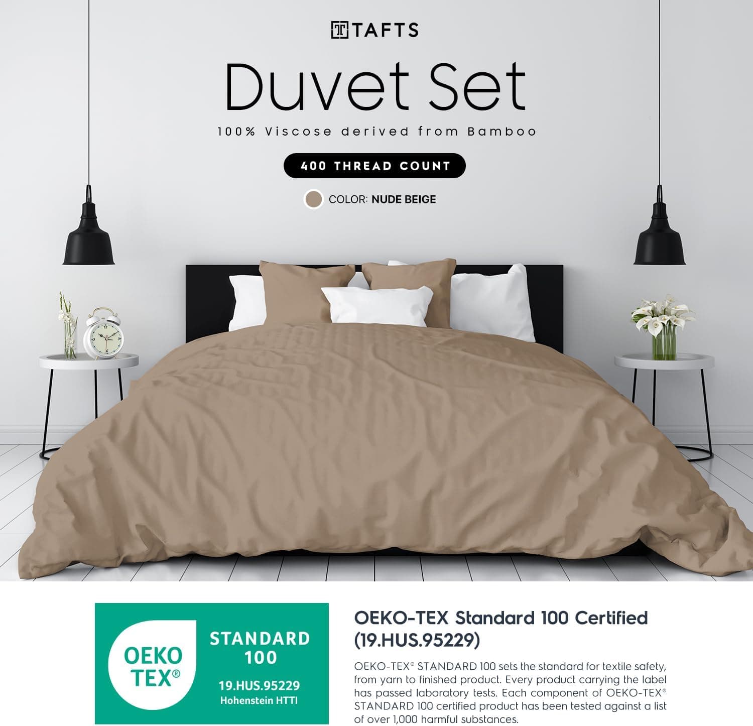 Tafts Conjunto de capa de edredom, tamanho king - conjunto de edredom 100% viscose - edredom 400 fios e 2 fronhas - 3 peças - sensação de seda, refrescante, antiestático (bege nude) - Imagem 3