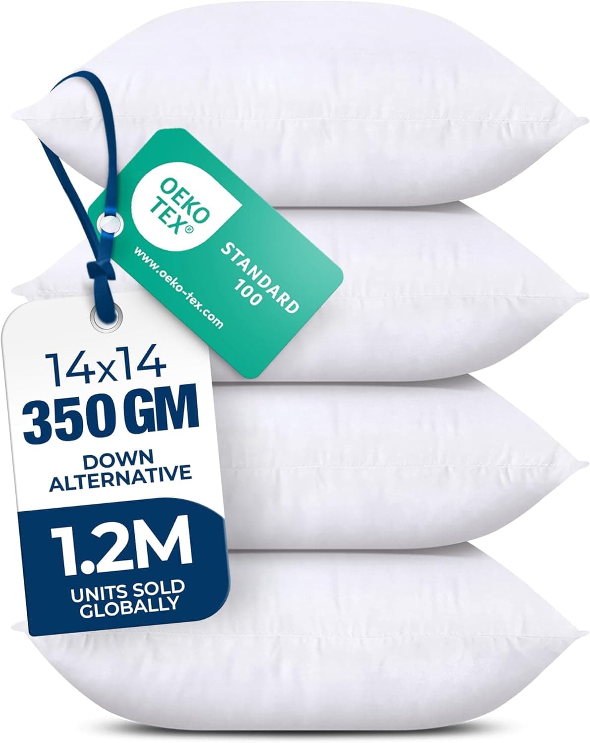 Utopia Bedding Travesseiros (conjunto de 4, branco) – Almofadas alternativas de 35,5 x 35,5 cm para cama, sofá e sofá - Almofada decorativa fofa para ambientes internos e externos